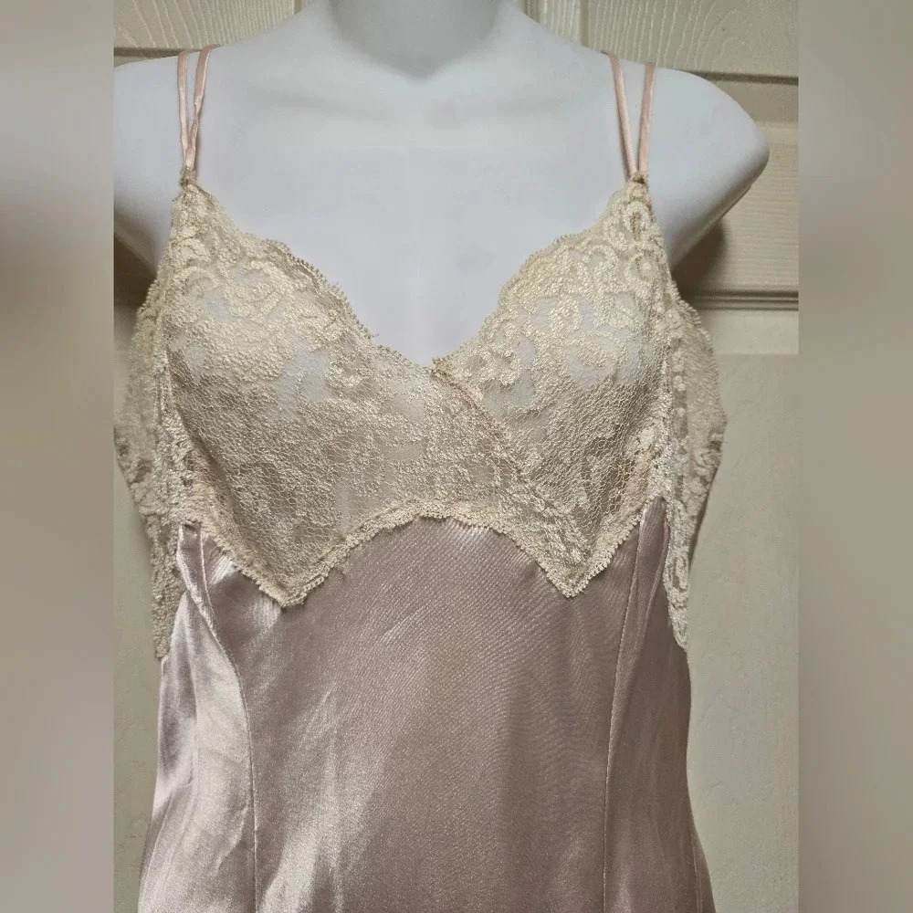 Vintage 90’s Victoria's Secret Blush Satin n Lace Front Split Ankle Gown Sz Med - Picture 3 of 17